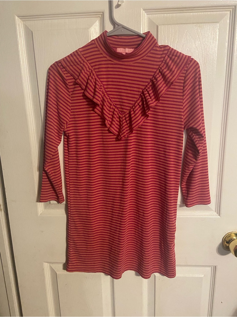 EUC Girls BISBY Madaket Dress! Sz 10 Pink/Maroon Stripped With A Bit Of Sparkle